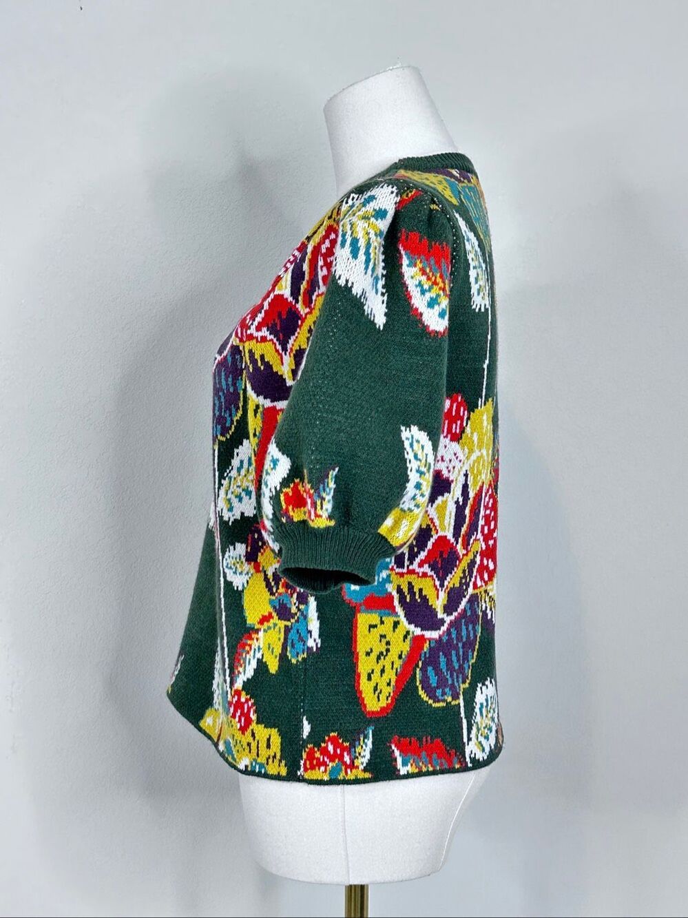 FARM Rio Anthropologie Margarita Floral Puff Sleeve Sweater M Cottage Artsy - Picture 14 of 16